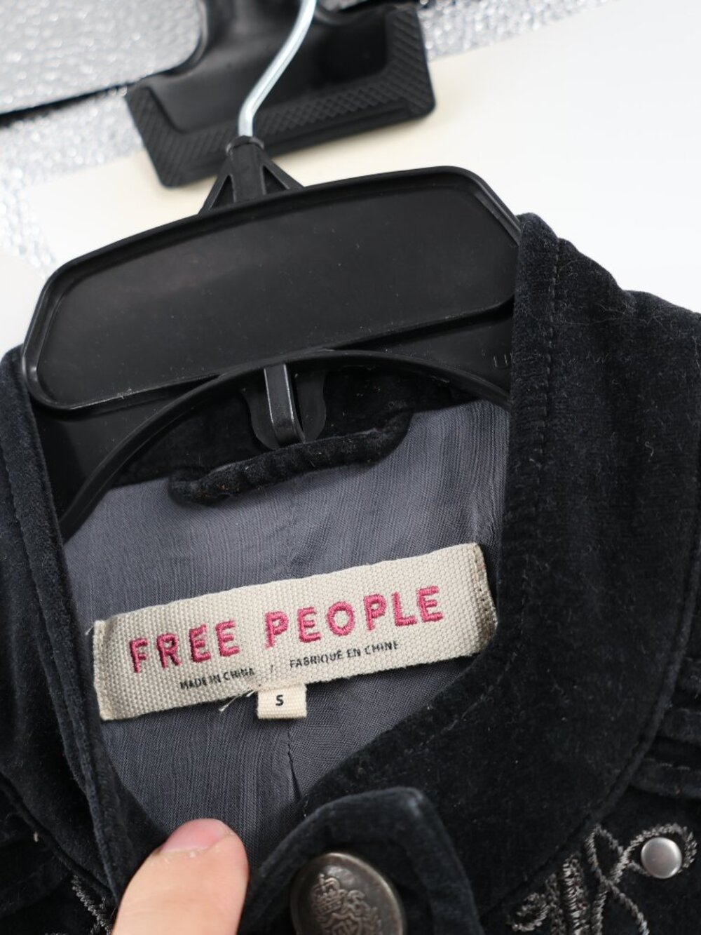 Free People Maven Velvet Black Jacket womens small military cavalry buttons  Has - Picture 4 of 14